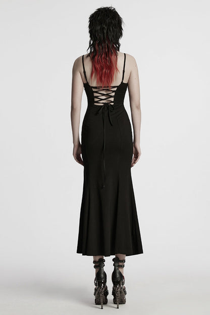 Black Sleeveless Stitching Mesh Women's Punk Fishtailed Honeymoon Slip Dress