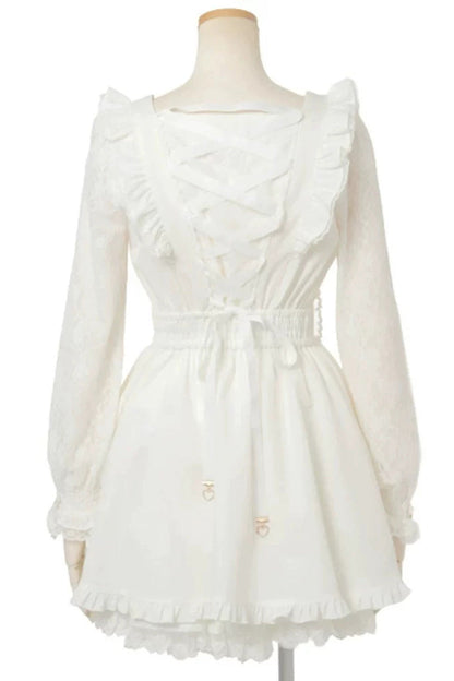 Gothic Square Collar Long Sleeves Ruffled Bow Jirai Kei Plus Size Japanese Lolita Dress Set 3 Colors