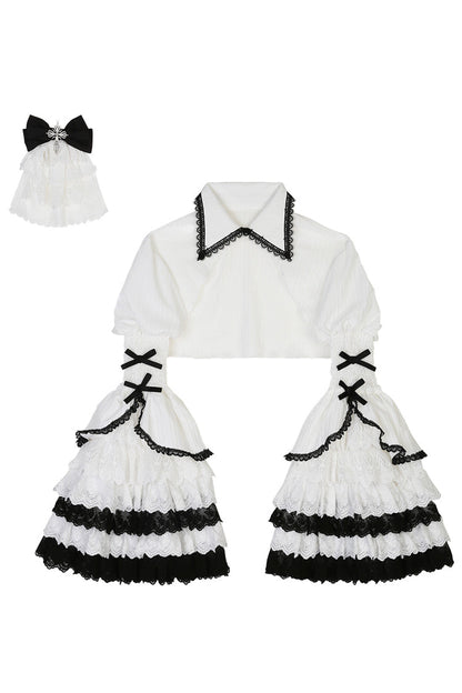 Black/White Print Bone Magic Ruffle Cardigan Lace Classic Gothic Princess Lolita Jsk Dress