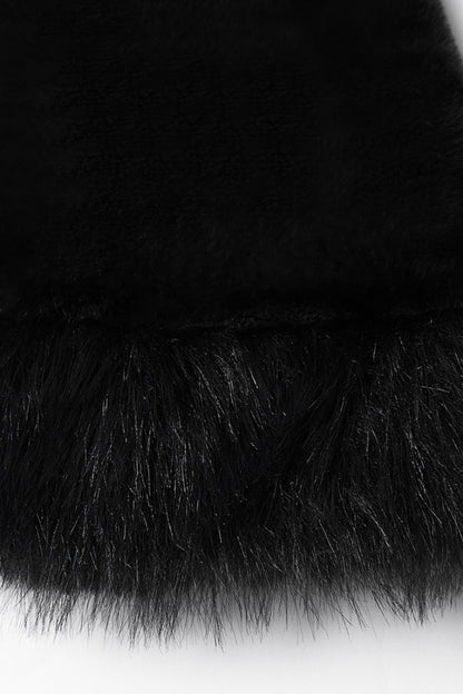 Black Stand Collar Long Sleeves Buckle Straps Faux Fur Women's Punk Short Cloak