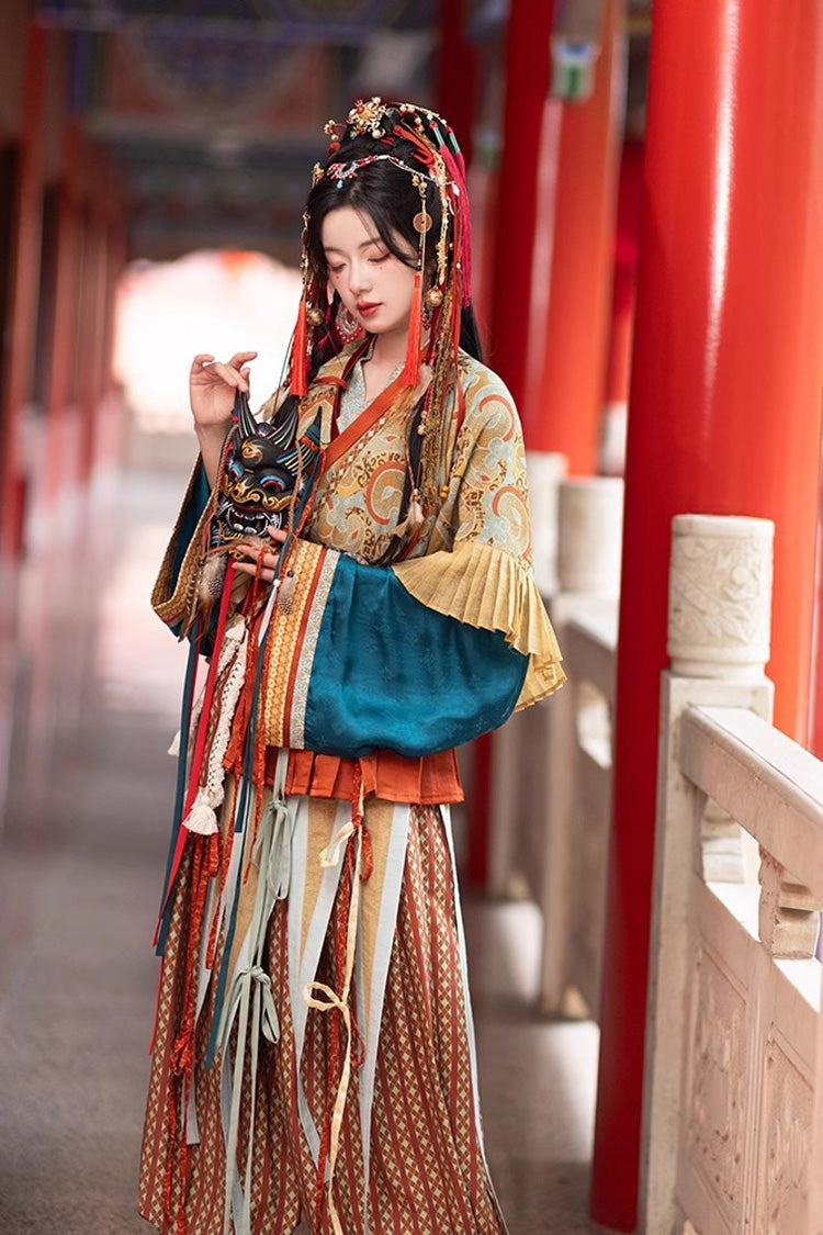 Multi-Color [Mountain and Sea Oath] Long Sleeves Print Ruffle Embroidery Classic Hanfu Set