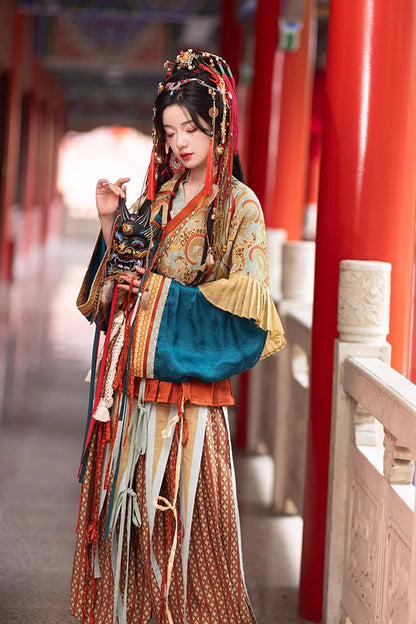 Multi-Color [Mountain and Sea Oath] Long Sleeves Print Ruffle Embroidery Classic Hanfu Set