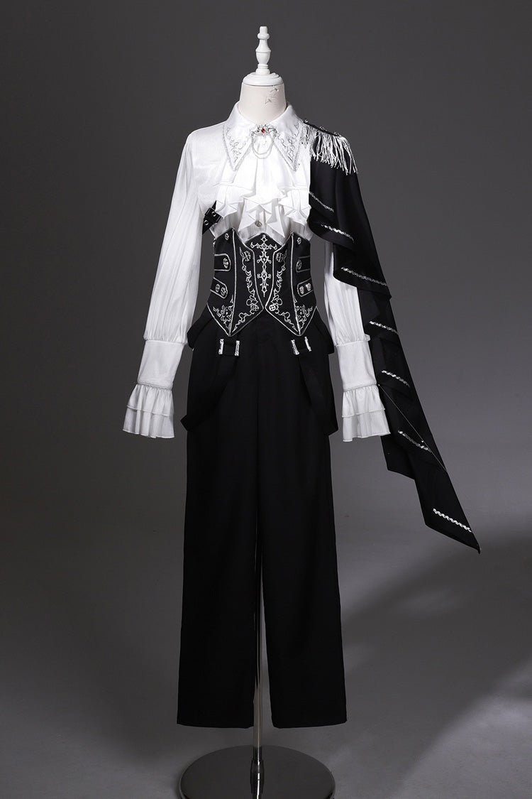 Black/White Embroidery Asymmetric Gothic Prince Handsome Ouji Lolita Set