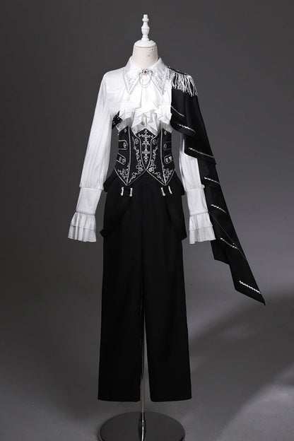 Black/White Embroidery Asymmetric Gothic Prince Handsome Ouji Lolita Set