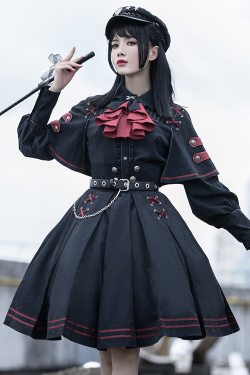 Black Punishment Execution Officer Series Military Style Shirt and Skirt Set Gothic Lolita Dress