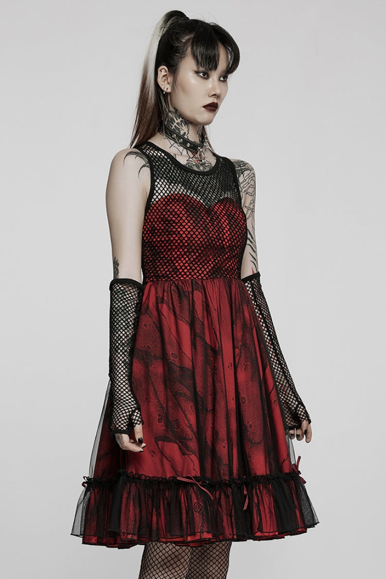 Black/Red Sleeveless Multi-layer Stitching Mesh Women's Gothic Elegant Lolita Dress