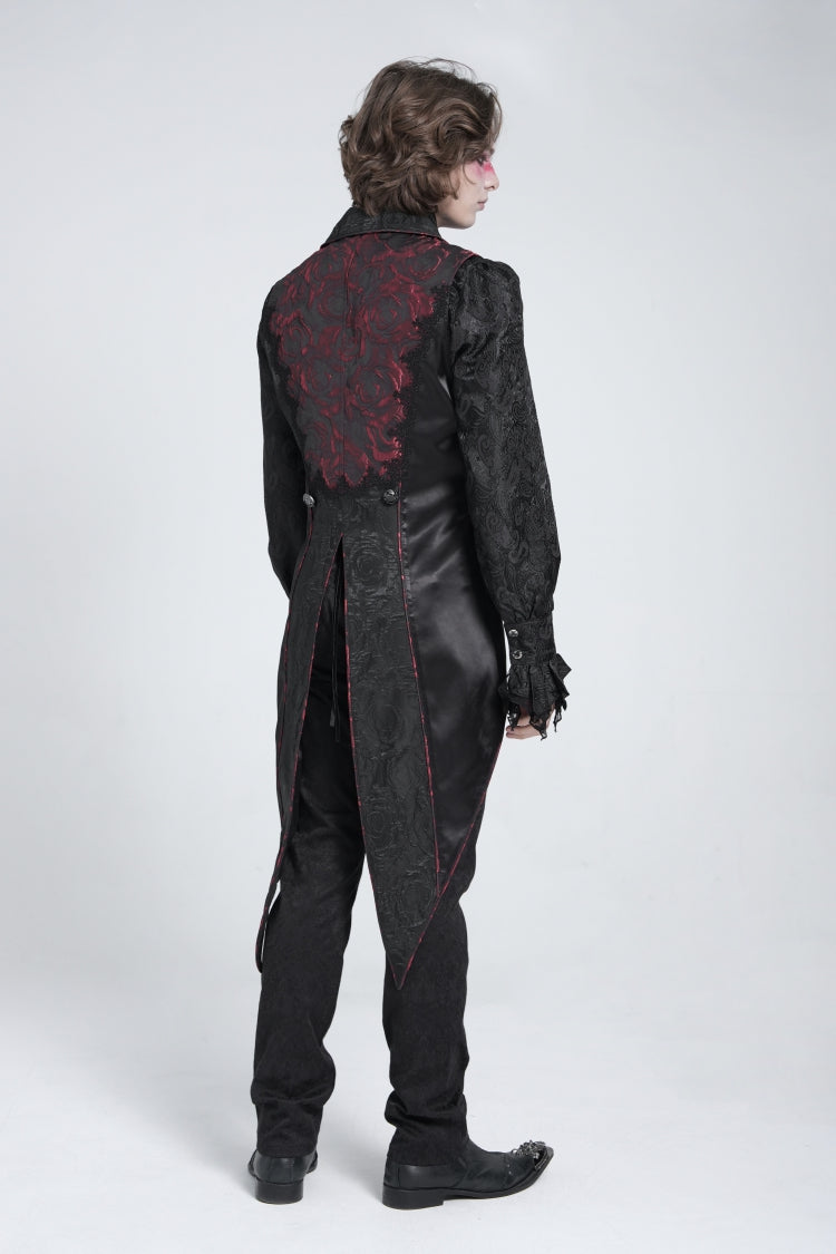 Black/Red Sleeveless Lace-Up Zipper Men's Gothic Swallow-tailed Vest