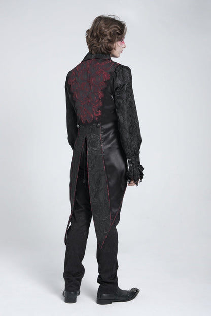 Black/Red Sleeveless Lace-Up Zipper Men's Gothic Swallow-tailed Vest