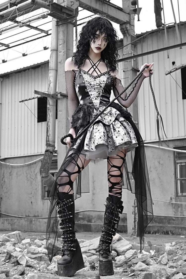 Black [Liquid Invasion] Halterneck Print Ruffle Gothic Lolita Jsk Dress