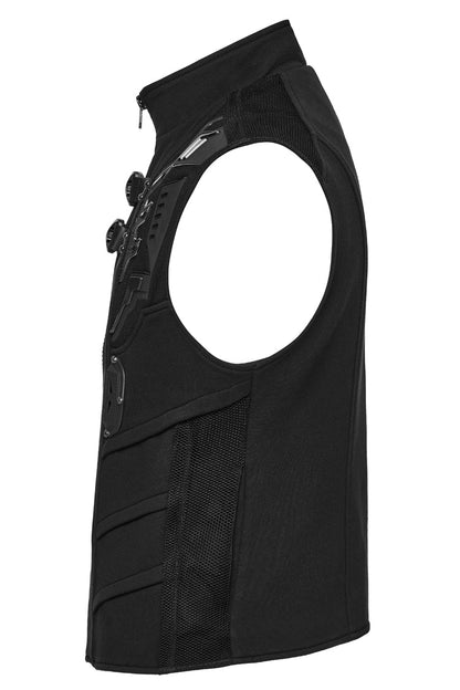 Black Sleeveless Bucke-up Zip Men's Punk Vest