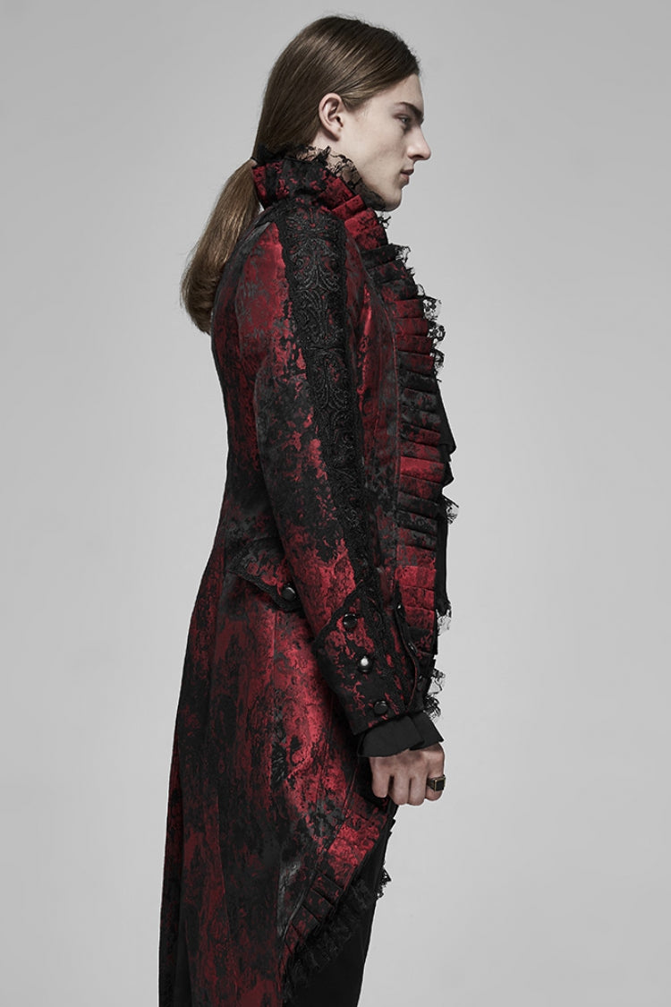 Black/Red Long Sleeves Lace Gorgeous Men's Gothic Vintage Tuxedo Coat