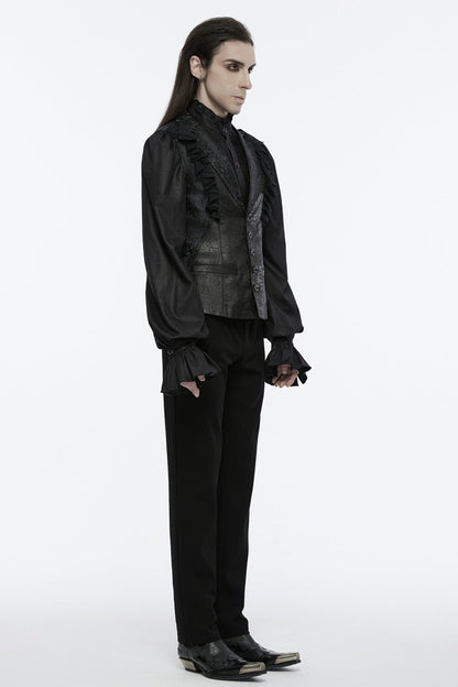 Black Sleeveless Buckle-up Ruffle Men's Gothic Vest