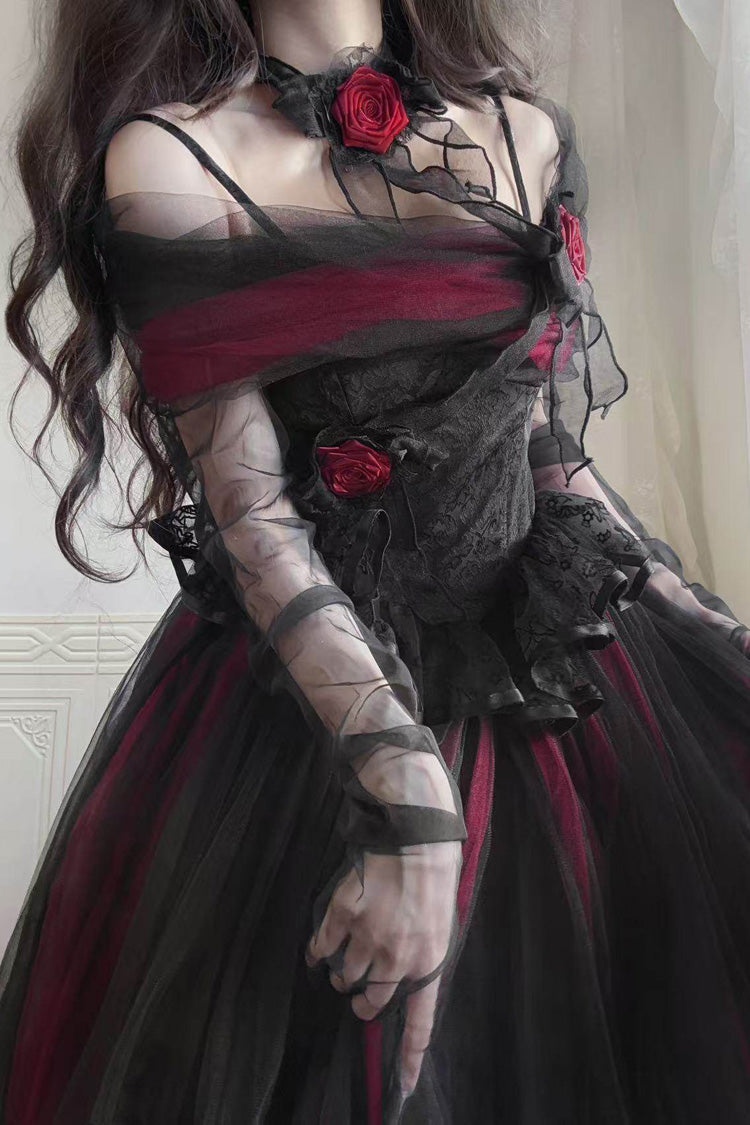 Black/Red [Sanglin’s Tribute] Off Shoulder Ruffled Gothic Lolita Dress
