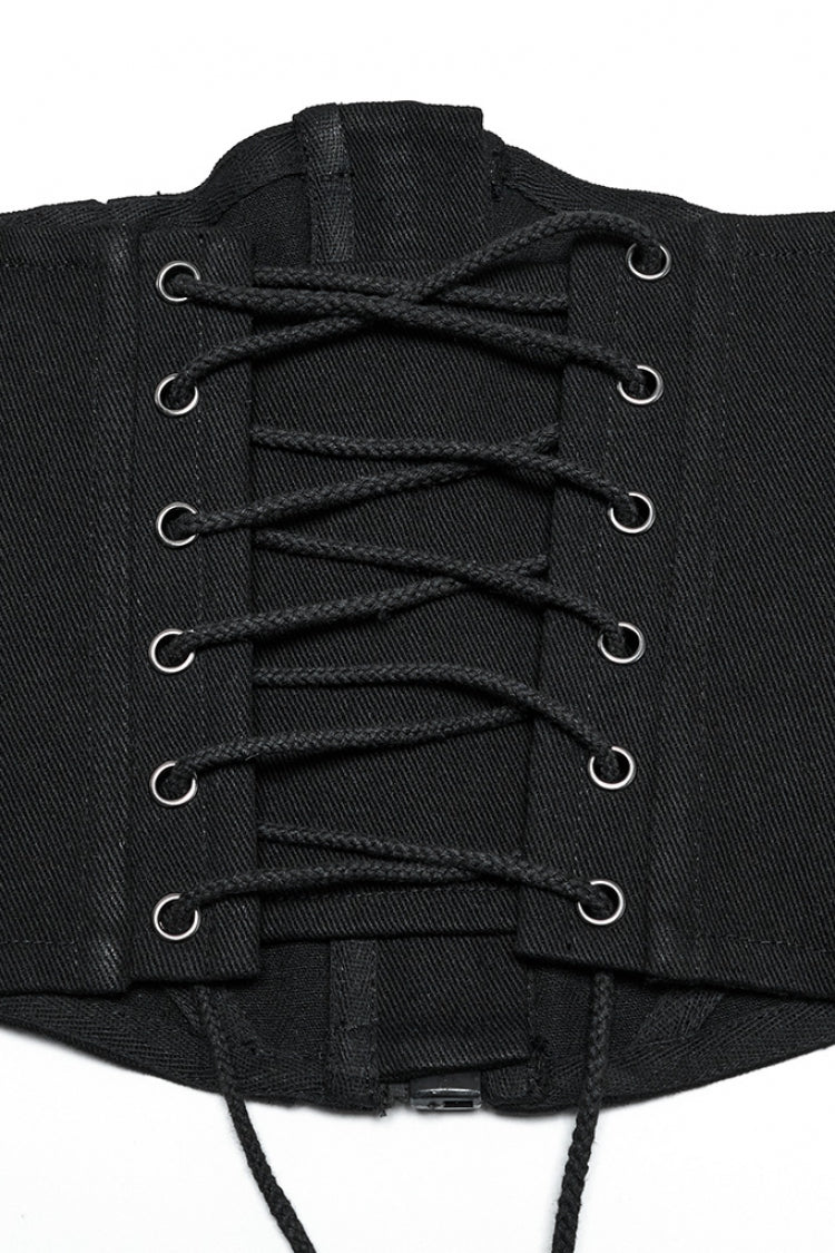 Black Stitching Mesh Zipper Women's Punk Underbust Corset