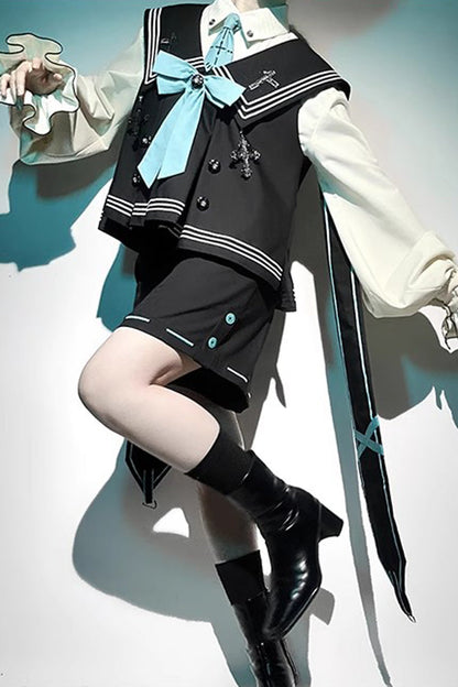 Dark Blue [Magician] Long Sleeves Ouji Prince Mechanical Style Lolita Shorts Vest Set