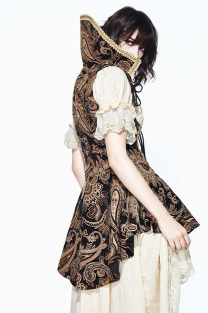Brown Paisley Print Jacquard Bare Breast Lace Up Gothic Corset