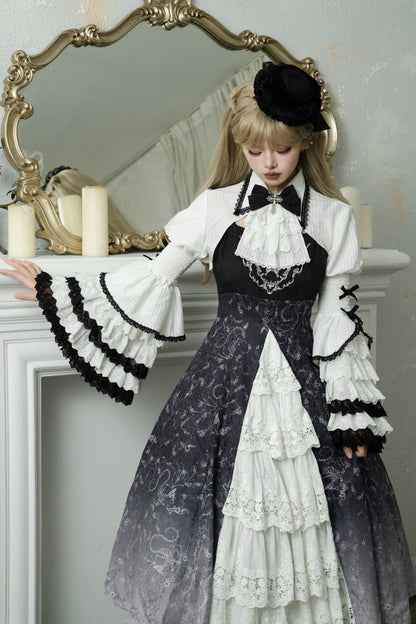 Black/White Print Bone Magic Ruffle Cardigan Lace Classic Gothic Princess Lolita Jsk Dress