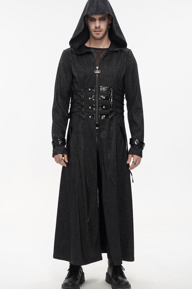 Black Punk Stripe Mechanism Material Adjustable Stitching Fake Girdle Design Slim Fit Men's Coat