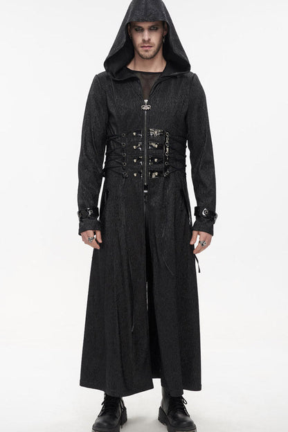Black Punk Stripe Mechanism Material Adjustable Stitching Fake Girdle Design Slim Fit Men's Coat