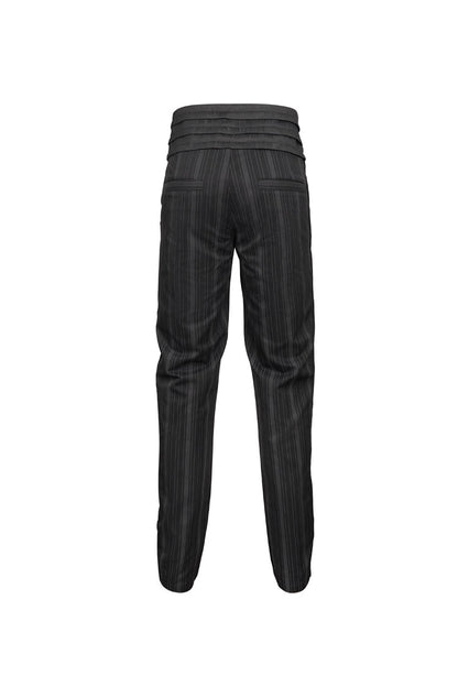 Black Retro Mid High Waist Micro Elastic Striped Woven Stitching Three Dimensional Jacquard Men's Gothic Trousers