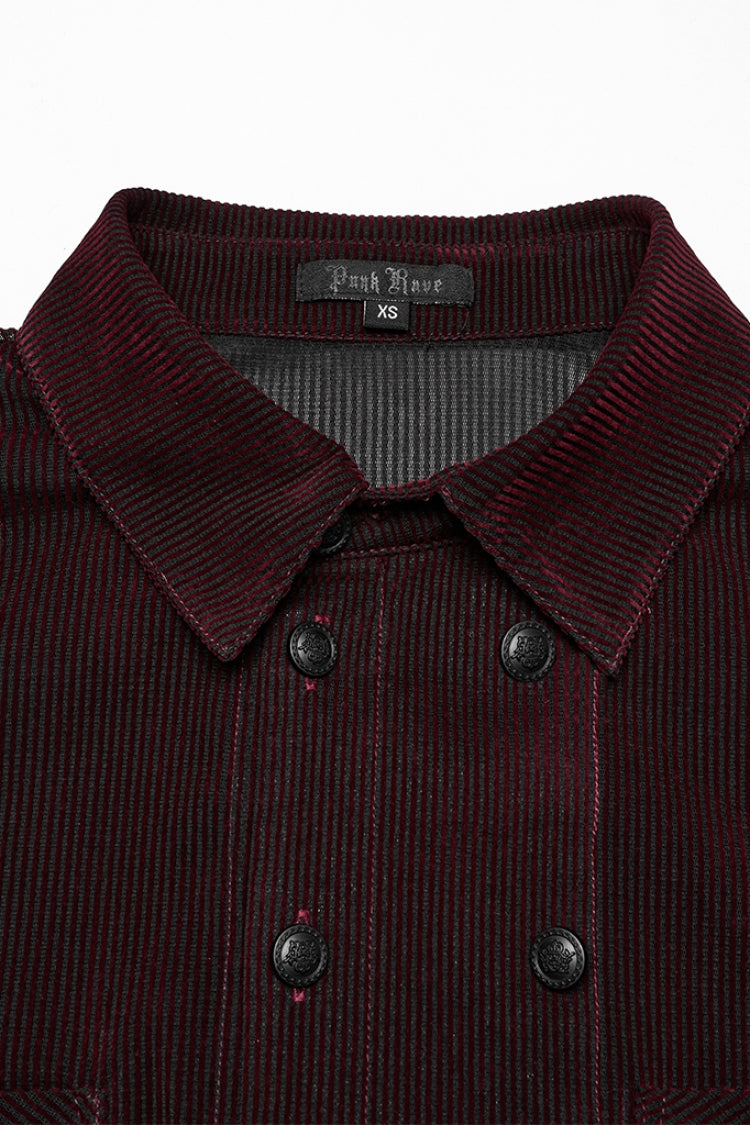 Black/Red Double-breasted Long Puff Sleeves Men's Gothic Blouse