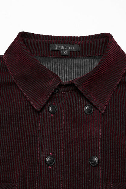 Black/Red Double-breasted Long Puff Sleeves Men's Gothic Blouse