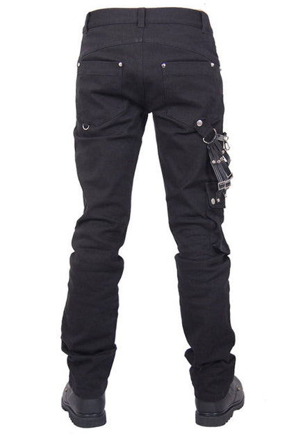 Black Punk Rock Zipper With Chains Mens Pants