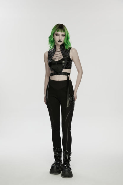 Black Slim Women's Punk Armor-Accentuated Paneled  Leggings