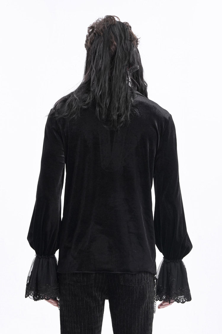 Black V Collar Long Sleeves Lace-Up Chain Men's Gothic Blouse
