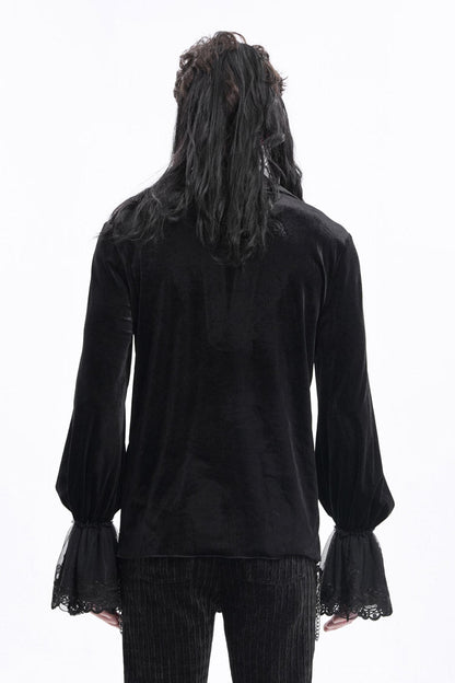 Black V Collar Long Sleeves Lace-Up Chain Men's Gothic Blouse