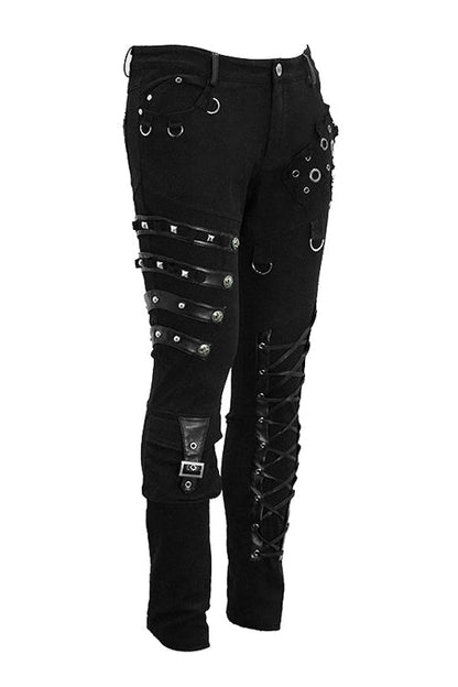 Black Punk Heavy Metal Lace Up With Loops Mens Pants