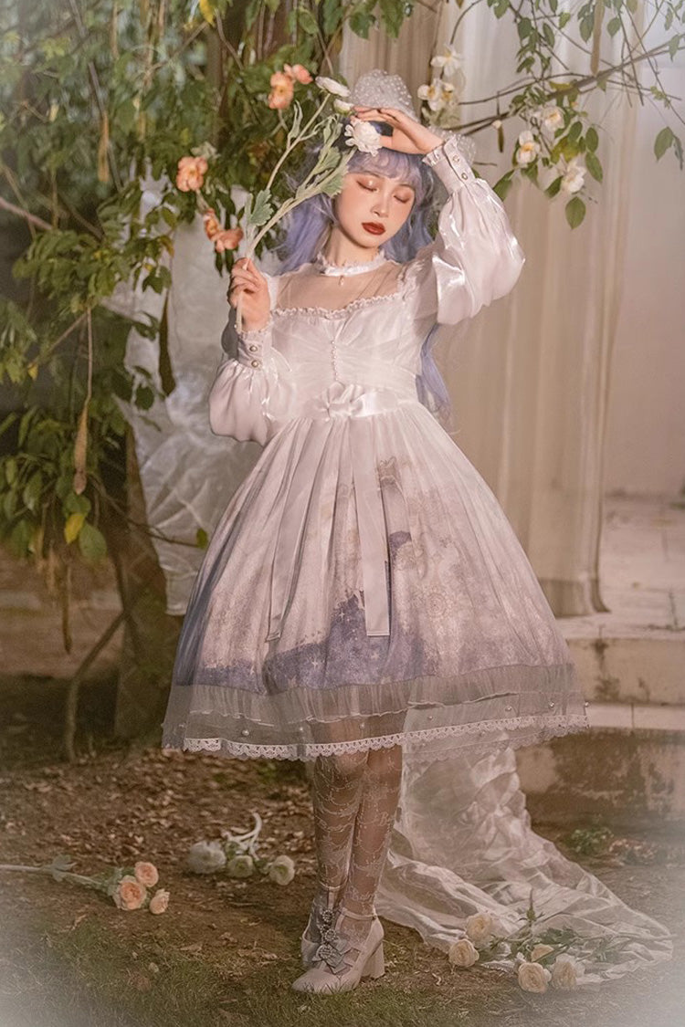 Multi-Color Long Lantern Sleeves Print Ruffle Sweet Princess Lolita Jsk Dress