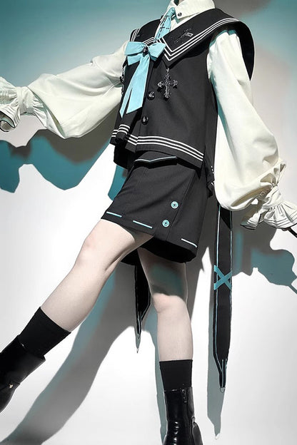 Dark Blue [Magician] Long Sleeves Ouji Prince Mechanical Style Lolita Shorts Vest Set