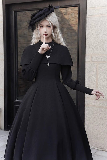 Black [Thirteenth Evening] Long Sleeves Slim Gothic Elegant Lolita Dress