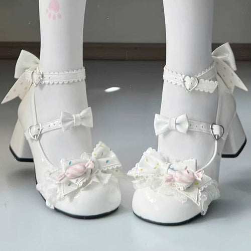 Bowknot Frills Lace-Up Sweet Lolita High Heel Shoes 3 Colors