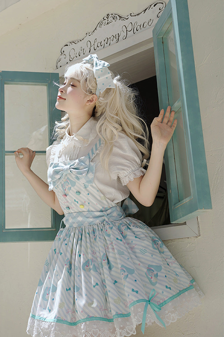 Blue [Hatsune Miku] Sleeveless Print Bowknot Lace Sweet Lolita Strap Jumper Dress