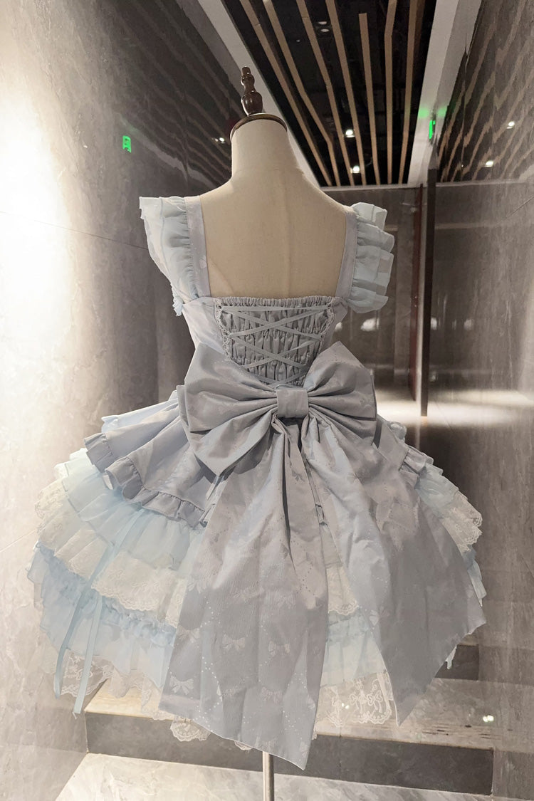 Blue [Misty Mountain Veil] Sleeveless Multi-Layered Ruffled Bow Lace Sweet Princess Ballet Lolita Jsk Dress