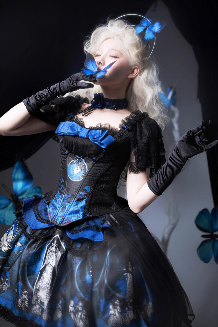 Blue [Dark Moon Corridor] Print Embroidery Gothic Lolita Dress Skirt