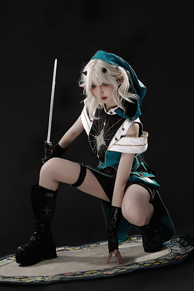 Blue/Green [Traveler’s Outfit] Print Embroidery Hooded Ouji Fashion Sweet Handsome Lolita Set
