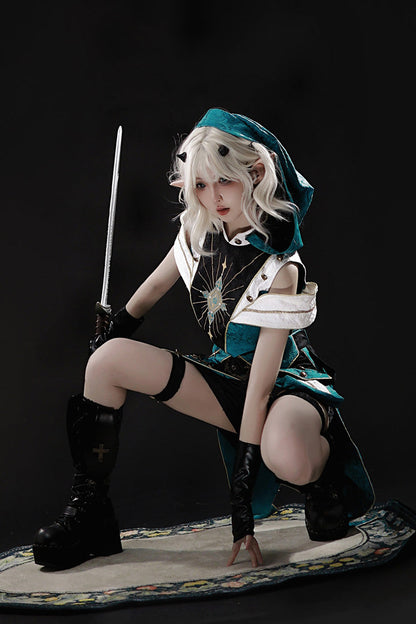Blue/Green [Traveler’s Outfit] Print Embroidery Hooded Ouji Fashion Sweet Handsome Lolita Set