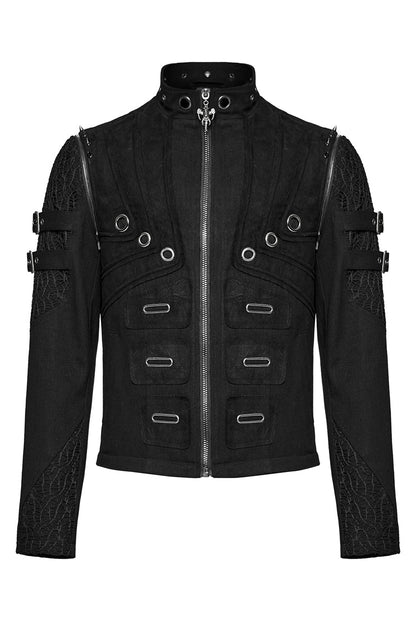 Black Stand Collar Detachable Versatile Men's Punk Coat