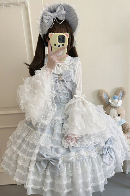 Blue [Dream Prologue] Doll Multi-Layered Bowknot Lace Sweet Princess Lolita Dress