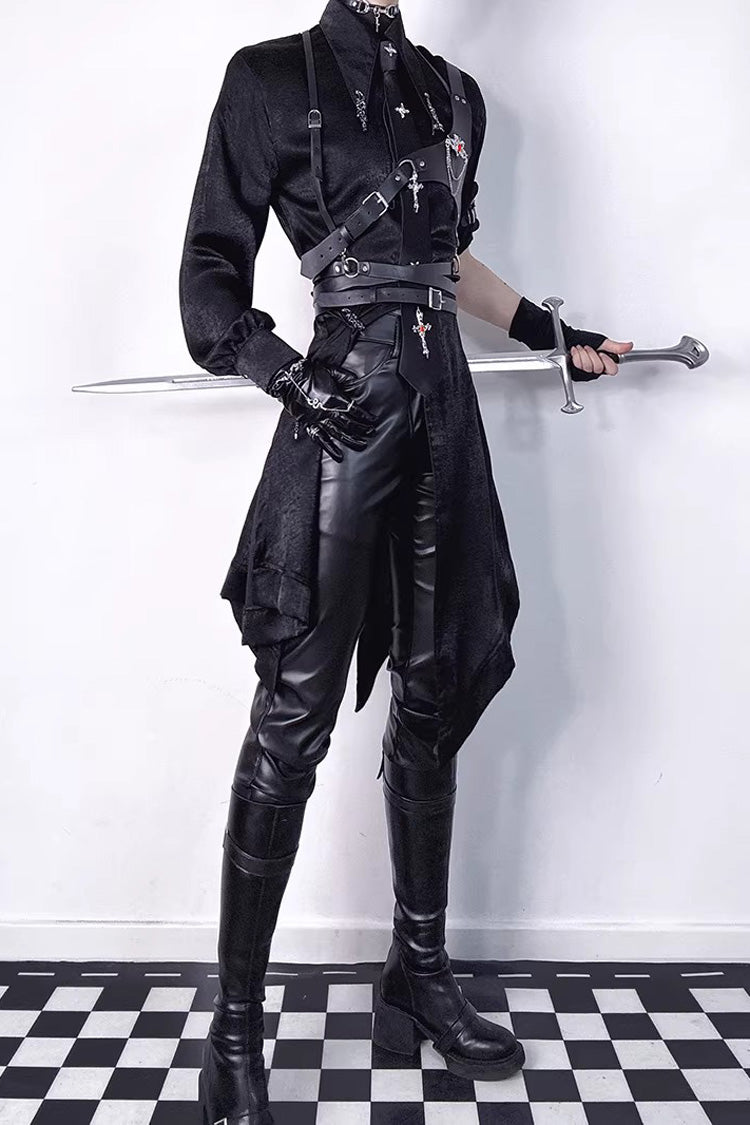 Black Slim Single-Layer Thin Ouji Gothic Lolita Leather Pants