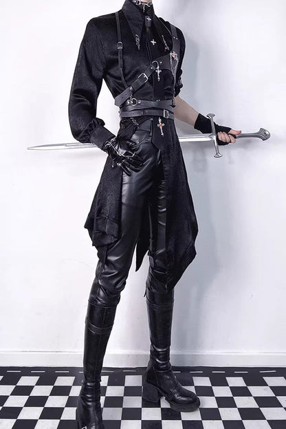 Black Slim Single-Layer Thin Ouji Gothic Lolita Leather Pants