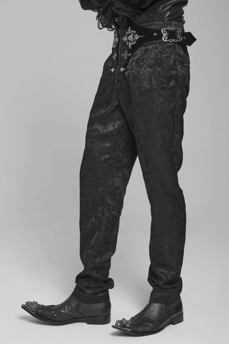 Black Printed Lace-Up Buckled Zippered Men's Gothic Pants