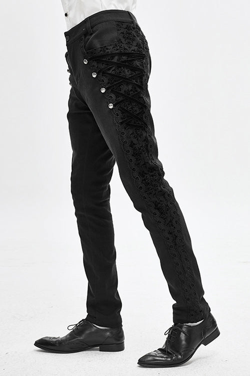 Black Punk Gothic With Side Bottons And Side Flocking Wedding Mens Pants