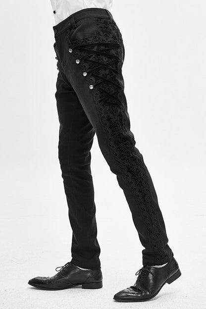 Black Punk Gothic With Side Bottons And Side Flocking Wedding Mens Pants