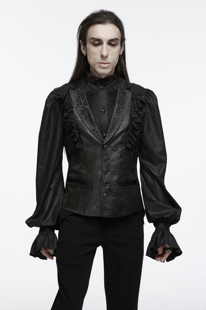 Black Sleeveless Buckle-up Ruffle Men's Gothic Vest