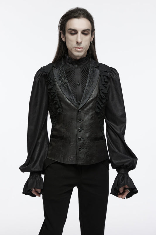 Black Sleeveless Buckle-up Ruffle Men's Gothic Vest