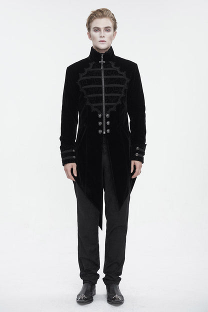 Black Stand Collar Lace Splice Swallow Tailed Men's Gothic Coat